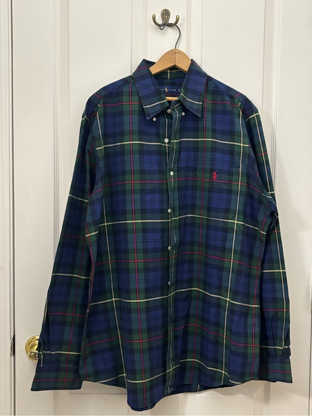 Ralph Lauren Navy Green Plaid Button-Down Shirt